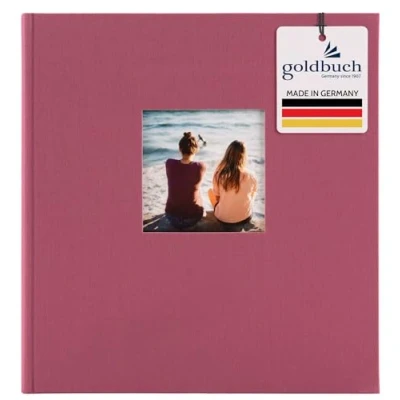 Abbildung von goldbuch 24888 Fotoalbum mit Fensterausschnitt, Bella Vista, Erinnerungsalbum 25 x cm, Foto Album 60 weiße Seiten Pergamin Trennblättern, Fotobuch aus Leinen, Fuchsia