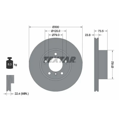 Abbildung von TEXTAR 92137700 Bremsscheibe 300 23,8 05/06 120 innenbelüftet ohne Radbefestigungsbolzen, Radnabe BMW: 3 Saloon, Coupe, Touring