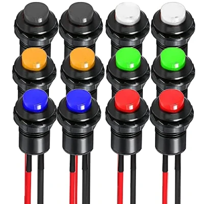 Abbildung von Gebildet 12pcs 12mm Vorverkabelt Momentan Druckknopf,SPST EIN AUS AC 250V/1.5A 125V/3A,Plastik DIY Taste Mini Drücken Taster für Autotrompete,PC,Haustürklingel