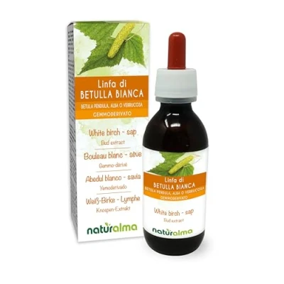 Abbildung von Weiß Birke oder Hänge (Betula pendula, alba verrucosa) Alkoholfrei Knospen Extrakt aus frische Lymphe Naturalma Flüssig Tropfen 120 ml Nahrungsergänzungsmittel Veganer