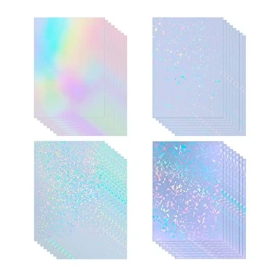 Abbildung von 32 Blatt holografische klares Vinyl Aufkleber Papier selbstklebend transparentes Overlay Film mit A4 Größe 4 Styles gemischt