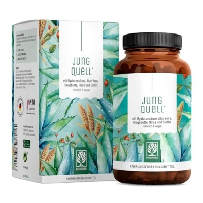 Abbildung von NATURTREU® Hyaluron Kapseln mit 500 mg Hyaluronsäure hochdosiert Aloe Vera, Biotin &amp; Vitamin C 90 für Haut* und Gelenke** Natürlich vegan