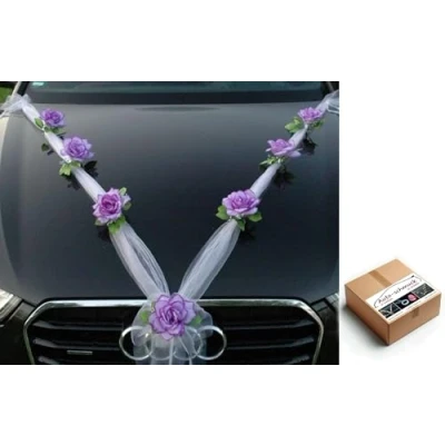 Abbildung von Organza M Auto Schmuck Braut Paar Rose Deko Dekoration Autoschmuck Hochzeit Car Wedding (Lila/Weiß)