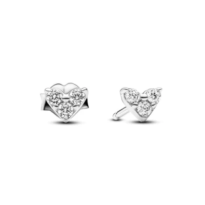 Abbildung von PANDORA Timeless Dreifacher Stein Herz Ohrringe aus Sterling Silber mit Zirkonia, 293003C01