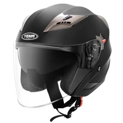 Abbildung von YEMA Jethelme Rollerhelm Sturzhelm Chopper Helm YM 627 Motorradhelm ECE mit Doppelvisier Sonnenblende für Damen Herren Erwachsene Schwarz Matt S