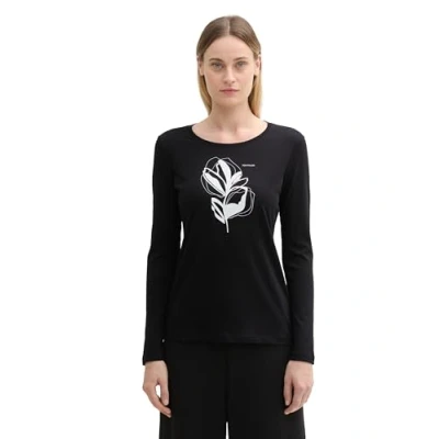 Abbildung von TOM TAILOR Damen Longsleeve aus Baumwolle mit Print, 14482 Deep Black, L