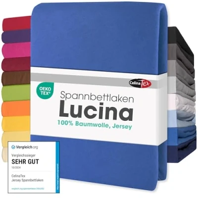 Abbildung von CelinaTex Jersey Spannbettlaken Lucina Doppelpack 140x200 160x200cm royal blau 100% Baumwolle gekämmt bis 26cm Matratzenhöhe Spannbettbezug, Leintuch, Bettlaken, elastisch, Strech, Oeko Tex