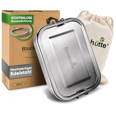 Abbildung von Blockhütte Premium Edelstahl Brotdose I 800ml für Kinder inkl 3x Fächern und Ersatzdichtung Die Frischhaltedose mit 2x Trennwand ist auslaufsicher Brotzeitdose klein
