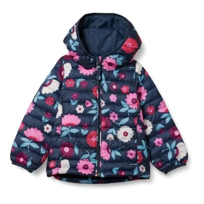 Abbildung von Amazon Essentials Mädchen Leichte, Wasserabweisende, verstaubare Kapuzenjacke, Marineblau Floral, 11 12 Jahre
