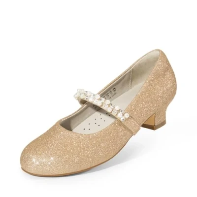 Abbildung von DREAM PAIRS Mädchen Mary Jane Strap Flache Schuhe Ballerinas Prinzessin Schulschuhe,Size 36,Gold Glitzer,SDFL2403K