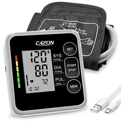 Abbildung von CAZON Blutdruckmessgeräte Oberarm Digital Vollautomatisch Blutdruckmessgerät Pulsmessung Blutdruckmessung Großes mit Große Manschette 2x120 Dual User Schwarz