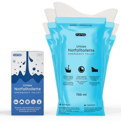 Abbildung von 5X Pinkelbeutel für unterwegs 700ml Kapazität mit hoch saugfähigem Absorber Einweg Urinbeutel Frauen/Männer/Kinder Notfalltoilette fürs Auto Notfall Toilette to go Reisetoilette