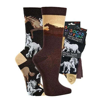Abbildung von Damen Jungen Herren Spaßsocken (2 Paar) 42 47 Pferde