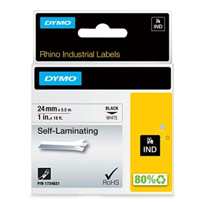 Abbildung von DYMO Rhino Industrie selbstlaminierende etiketten 24 mm x 5,5 m Schwarz auf Weiß für Beschriftungsgerät