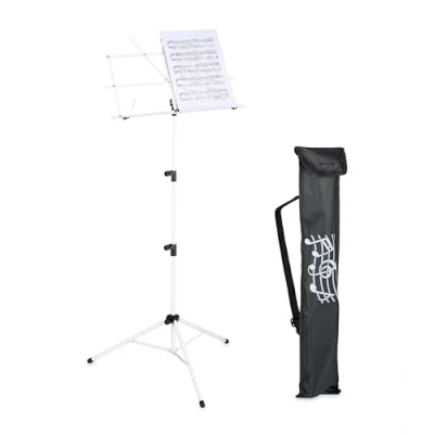 Abbildung von Relaxdays Notenständer, klappbares Notenpult, HBT: 140x53x49 cm, ausziehbar, aus Metall, Gitarre, Geige, Gesang, weiß