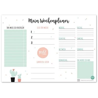 Abbildung von TYSK Design Schreibtischunterlage Kaktus (Design wählbar) Tischunterlage aus Papier zum Abreißen DIN A3 To Do Liste Notizblock Wochenplaner