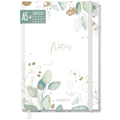 Abbildung von paper&amp;you® Notizbuch A5+ kariert mit Gummiband [Blattgold] 156 Seiten, 78 Blatt als Bullet Journal, Tagebuch, Notizheft nachhaltig &amp; klimafreundlich