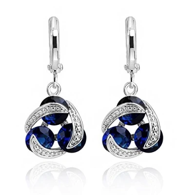 Abbildung von Crystalline Azuria Ohrhänger Ohrringe mit Rund Blauer simulierter Saphir Zirkonia Kristalle 18 kt Weiß Vergoldet für Damen