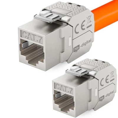 Abbildung von HB DIGITAL 2x Keystone RJ45 CAT 7 Modul Schneidklemme (LSA) auf Buchse STP bis zu 600MHz 10.000Mbit/s Einbaubuchse für 5e/6/6a/7 Ethernet LAN Netzwerkkabel Patchpanel Netzwerkdose