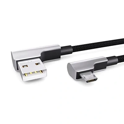 Abbildung von PAXO 2m Nylon Micro USB Kabel schwarz, 90 Grad Winkelstecker, auf Mikro Ladekabel, Datenkabel, 2.0