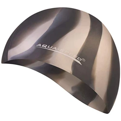Abbildung von Aqua Speed Bunt Bademütze + Kleines Mikrofaserhandtuch Damen &amp; Herren Badekappe Badehaube Triathlon Schwimmhaube Sport Schwimmmütze für Mädchen Jungen Silikon 53. / 56