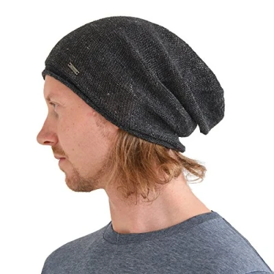 Abbildung von CHARM Leinen Sommer Beanie Slouchd Kühlung Strick Hut Unisex Männer Frauen Schwarz