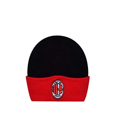 Abbildung von AC Milan Wintermütze mit gesticktem Logo auf der Klappe, Schwarz, Rot, Acryl, Unisex, Erwachsene