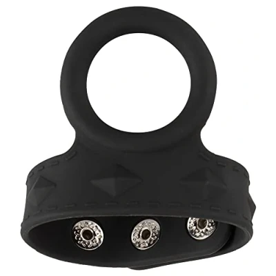 Abbildung von ORION Penisring stimulierender Cock Ring für Männer, im Nieten Look, mit größenverstellbaren Hoden Riemen, eng anliegend, schwarz