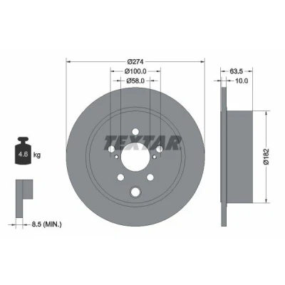 Abbildung von TEXTAR PRO 92262003 Bremsscheibe 274 10 05/08 100 voll beschichtet ohne Radbefestigungsbolzen, Radnabe SUBARU: XV I, Forester IV, II