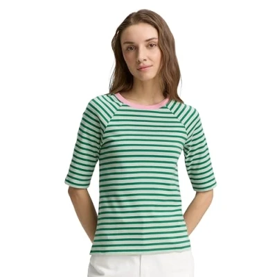 Abbildung von TOM Tailor Denim Striped Tshirt print, Damen, Größe: Medium, Navy/white