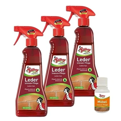 Abbildung von POLIBOY Leder Intensiv Pflege Farblose Lederpflegecreme für Glattleder 3x 375ml Mit Produkt Probe Made in Germany