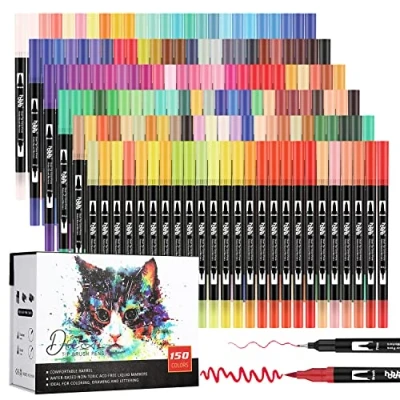 Abbildung von hhhouu 150 Farben Dual Tip Pinselstifte Aquarell Marker, Handlettering Stifte Filzstifte für Erwachsene Kalligraphie Zeichnung Manga Malbuch HO 150B