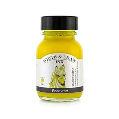 Abbildung von Octopus Write and Draw Ink 380 Yellow Zebra, wasserfeste Tinte zum Schreiben und Zeichnen, Kalligraphietinte, lichtechte Zeichentusche für Füllhalter, gelb, 50 ml