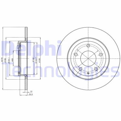 Abbildung von DELPHI BG4534C Bremsscheibe 278 10 5 voll beschichtet unbehandelt ohne Radlager, ABS Sensorring MAZDA: 6 Saloon, Estate, Box Body / Estate