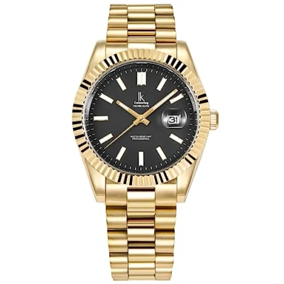 Abbildung von Alienwork Armbanduhr Herren Damen Gold Edelstahl Metallarmband Kalender Datum Schwarz Klassik Elegant