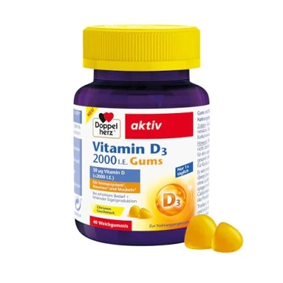 Abbildung von Doppelherz Vitamin D3 D trägt zur normalen Funktion des Immunsystems bei 40 leckere Gums mit Zitronen Geschmack