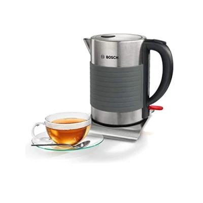 Abbildung von Bosch kabelloser Wasserkocher TWK7S05, Abschaltautomatik, Überhitzungsschutz, Dampfstopp Automatik, einfache Reinigung, 1,7 L, 2200 W, schwarz/grau
