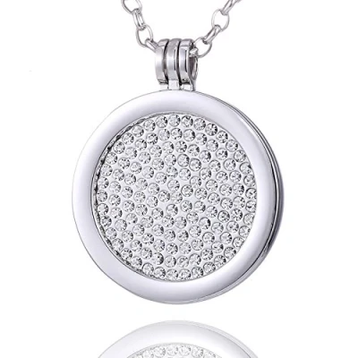 Abbildung von Morella Damen Halskette 70 cm Edelstahl und Anhänger mit Coin Zirkoniascheibe glitzernd Silber in Schmuckbeutel