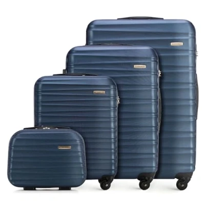 Abbildung von WITTCHEN Reisekoffer 4er Koffer Set Rollkoffer Trolley Handgepäck Hartschale aus ABS mit 4 Spinner Rollen Zahlenschloss Teleskopgriff Groove Line Dunkelblau