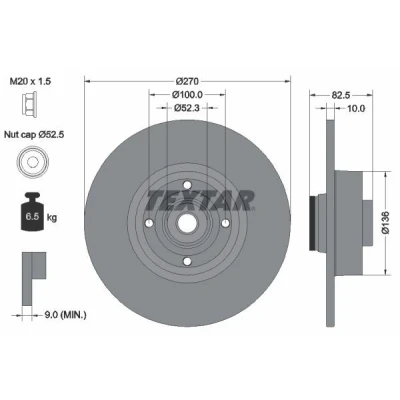 Abbildung von TEXTAR PRO 92154503 Bremsscheibe 270 10 04/04 100 voll beschichtet mit integriertem magnetischen Sensorring, Radlager RENAULT: SCENIC 2