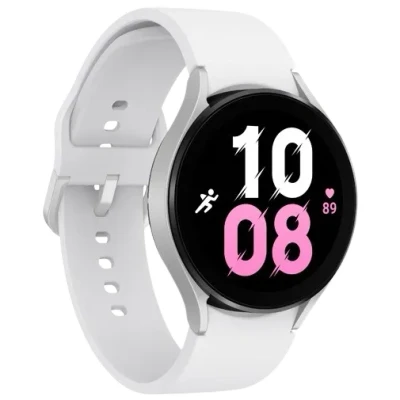 Abbildung von Samsung Galaxy Watch 5 4G 44mm Silber (Weißes Silikon Armband)