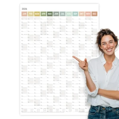 Abbildung von heaven+paper Jahresplaner 2026 A1 Wandkalender groß (+ 80x60cm) gefaltet mit 14 Monaten Kalender Wandplaner Feiertagen, Schulferien, Kalenderwochen Germany (Natural, Hochformat)
