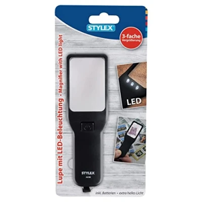 Abbildung von Stylex 31254 Lupe mit LED Beleuchtung, 3 fach Vergrößerung, schwarz, 120 x 38 12 mm, 1 Stück
