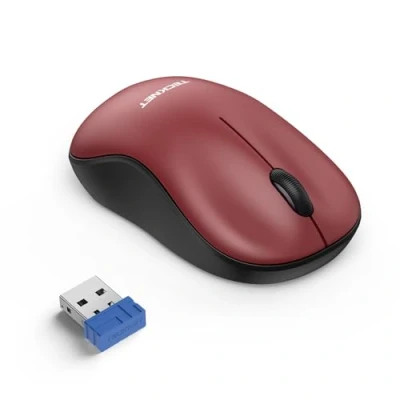 Abbildung von TECKNET Silent Kabellose Maus, 3200 DPI Wireless Optische Mouse, Für Links und Rechtshänder, 2,4 Ghz mit USB Nanoempfänger, 18 Monate Batterielaufzeit, Kompatibel PC, Mac, Laptop Rot