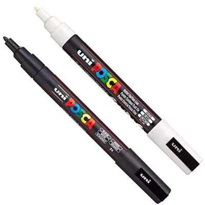 Abbildung von Posca PC 3M Markerstift, für Glas, Stoff, Metall, 2 teiliges Set, Schwarz/Weiß