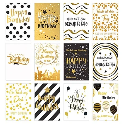 Abbildung von Edition Seidel Set 12 exklusive Geburtstagskarten mit Umschlag. Glückwunschkarte Grusskarte zum Geburtstag. Geburtstagskarte Karte Mann Frau (Doppelkarten/Klappkarten Briefumschlag)