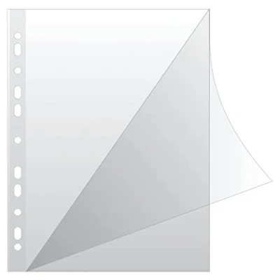 Abbildung von Q CONNECT KF18045 Prospekthüllen Typ L/Oben und Seitlich Offen Gelochte Klarsichthüllen/Öko PP 100 mikron/µm Din A4/ Glasklar Kristallin Transparent, Stück