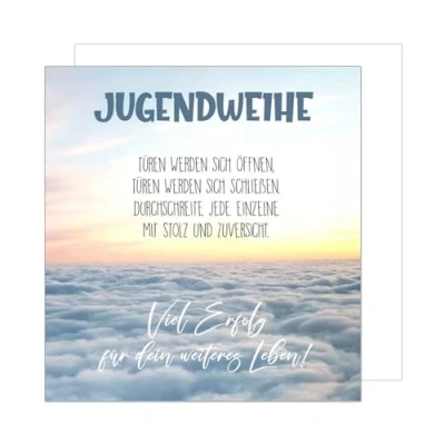 Abbildung von Edition Seidel Premium quadratische Glückwunschkarte zur Jugendweihe mit Umschlag. Jugendweihekarte Spruch Karte Grußkarte Junge Mädchen Jugendliche Himmel Wolken (JWQ101 SW025)