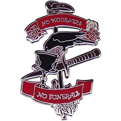 Abbildung von Keine Trauer Beerdigungen Harte Emaille Pin Gotische Schwarze Krähe Trinken Poniard Broschen Cartoon Rote Rose Pflanze Pins Krähen Abzeichen