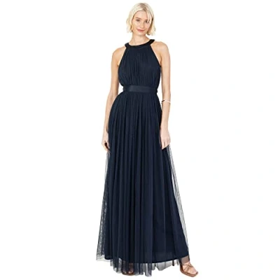Abbildung von Anaya with Love Damen Ladies Maxi Dress for Women Halter Neck Long Sleeveless Belt A Line Evening Gown Ball Prom Wedding Guest Bridesmaid Kleid, Navy Blue, 52